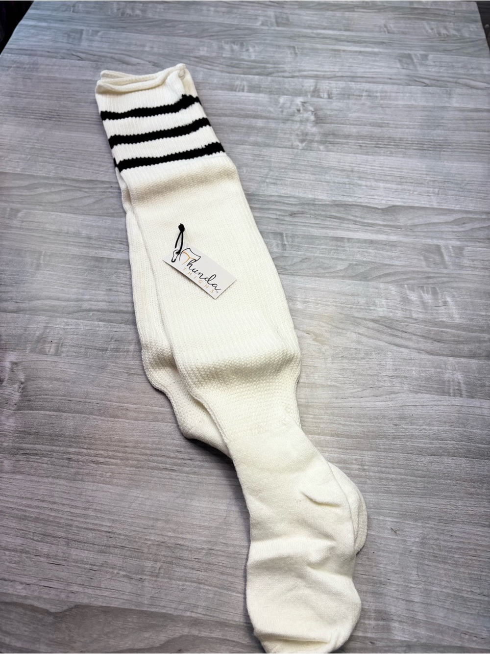 Thunder Thigh White& Black Striped Knit Over the knee Thigh High Crew Socks
